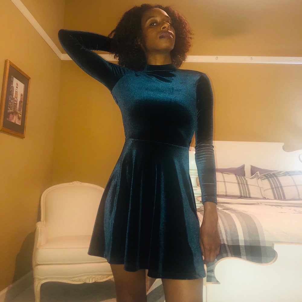 American Apparel green velvet skater dress